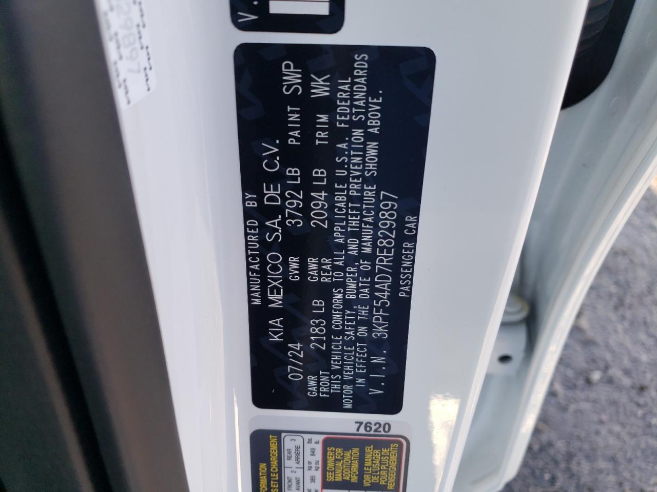 2024 KIA FORTE GT LINE VIN:3KPF54AD7RE829897