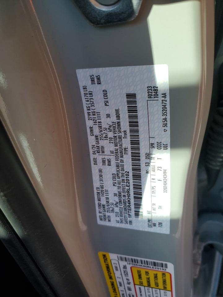 2024 FORD RANGER LARIAT VIN:1FTER4KH0RLE20102