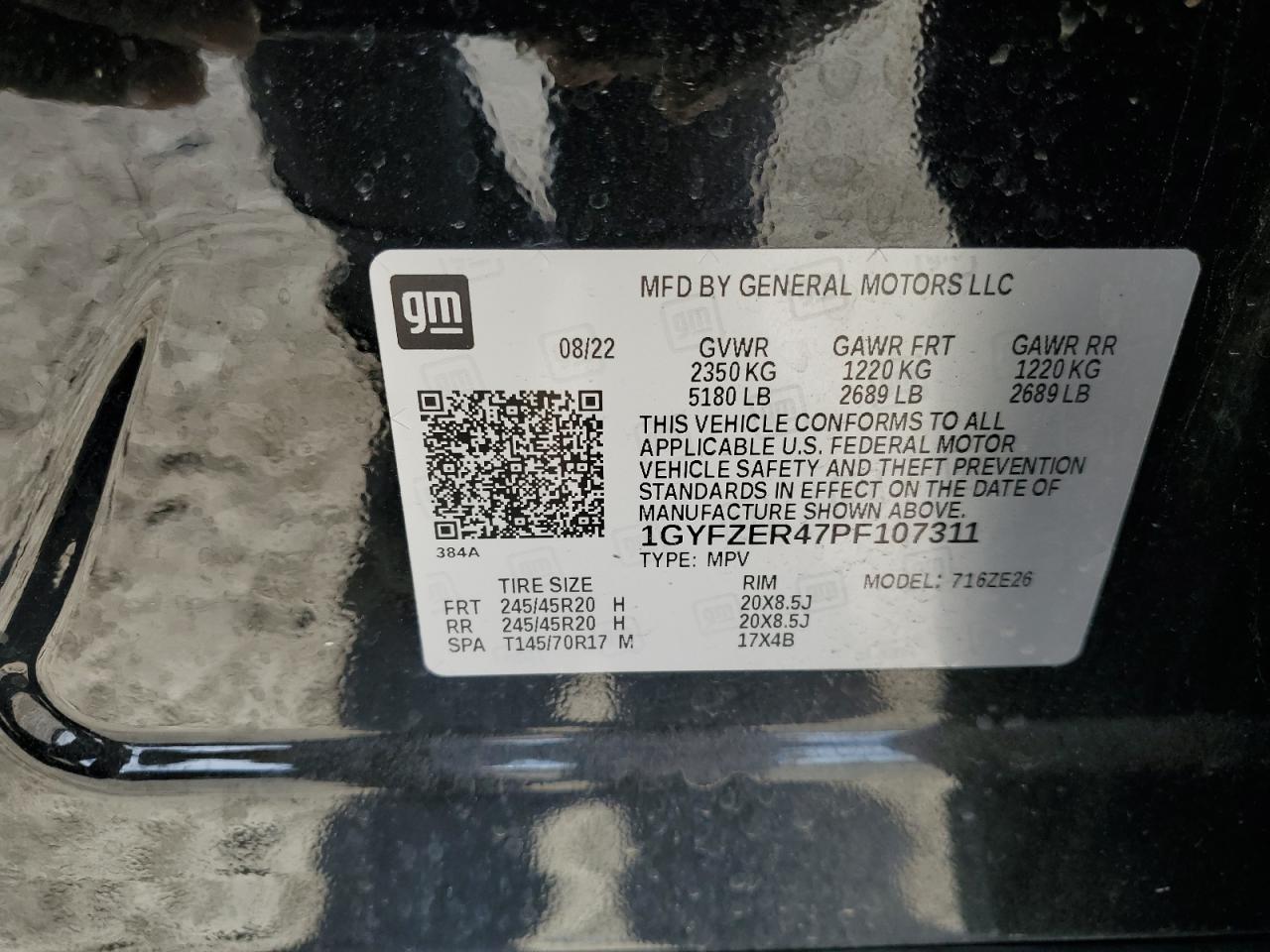 2023 CADILLAC XT4 SPORT VIN:1GYFZER47PF107311