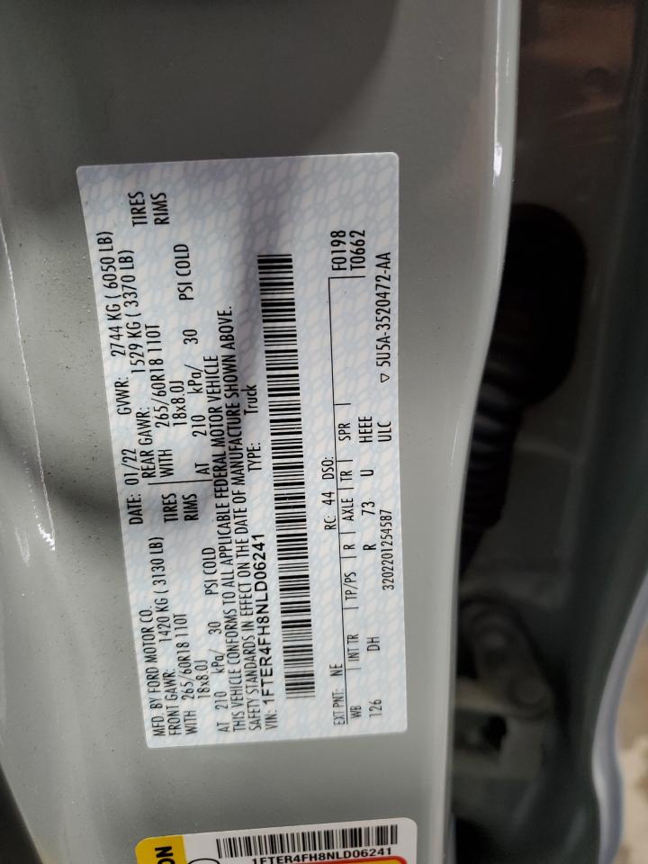 2022 FORD RANGER XL VIN:1FTER4FH8NLD06241