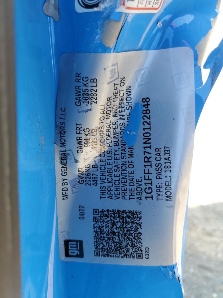 2022 CHEVROLET CAMARO LT1 VIN:3N1AB8CV2RY323329