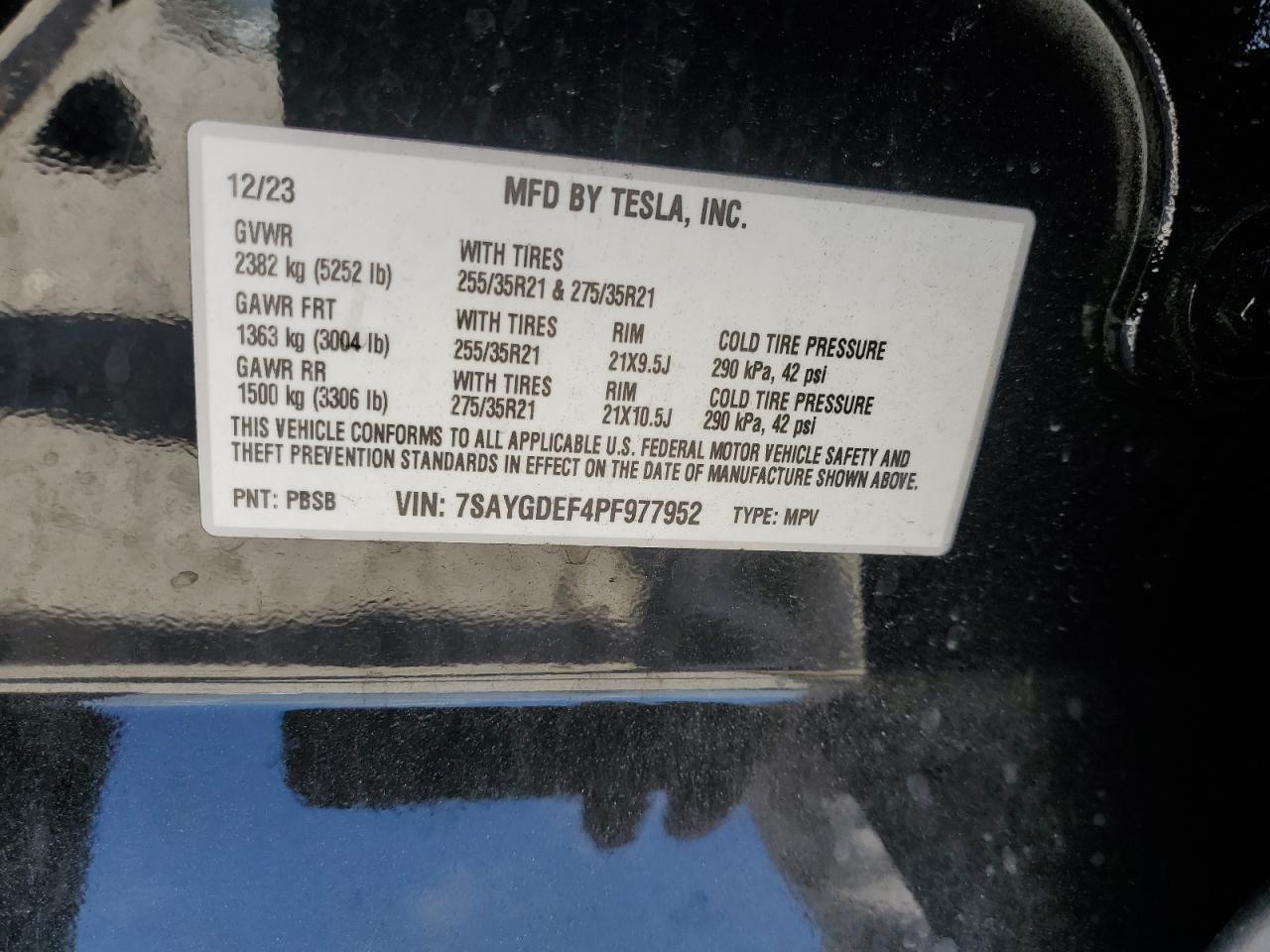 2023 TESLA MODEL Y VIN:7SAYGDEF4PF977952
