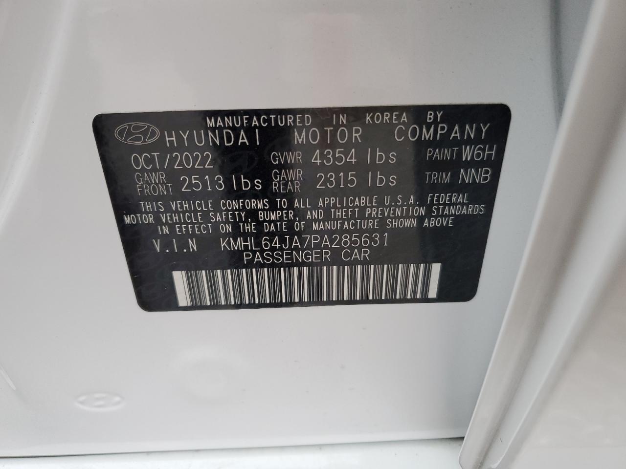 2023 HYUNDAI SONATA SEL VIN:KMHL64JA7PA285631