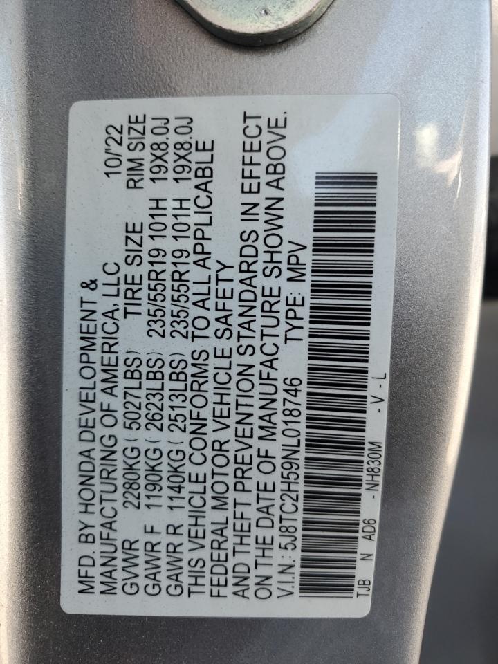 2022 ACURA RDX TECHNOLOGY VIN:5J8TC2H59NL018746