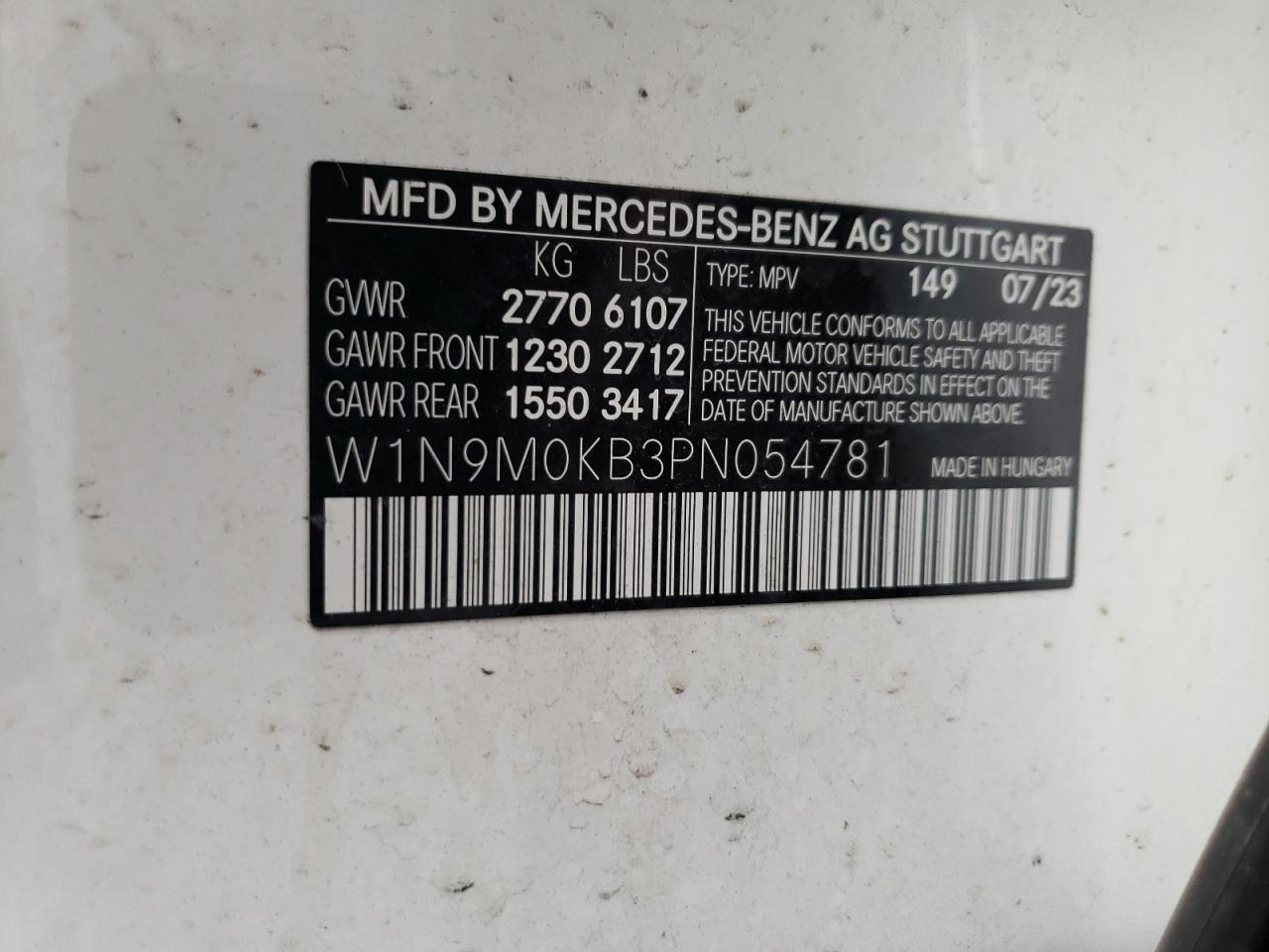 2023 MERCEDES-BENZ EQB 300 4MATIC VIN:W1N9M0KB3PN054781