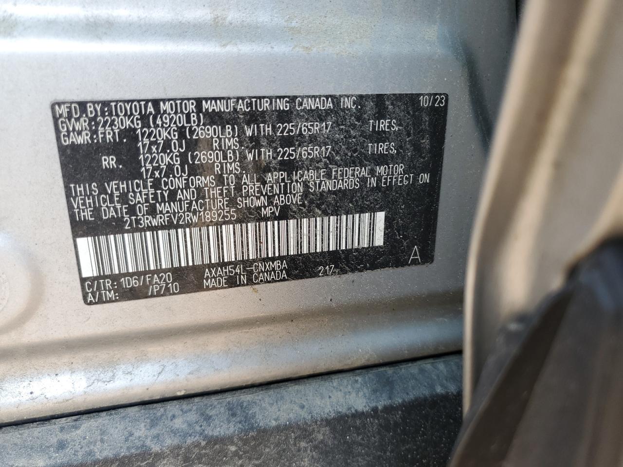 2024 TOYOTA RAV4 XLE VIN:2T3RWRFV2RW189255