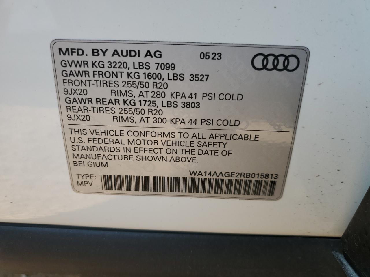 2024 AUDI Q8 E-TRON PREMIUM VIN:WA14AAGE2RB015813