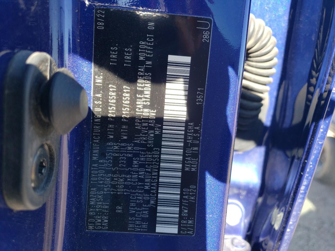 2022 TOYOTA COROLLA CROSS LE VIN:7MUCAAAGXNV025803