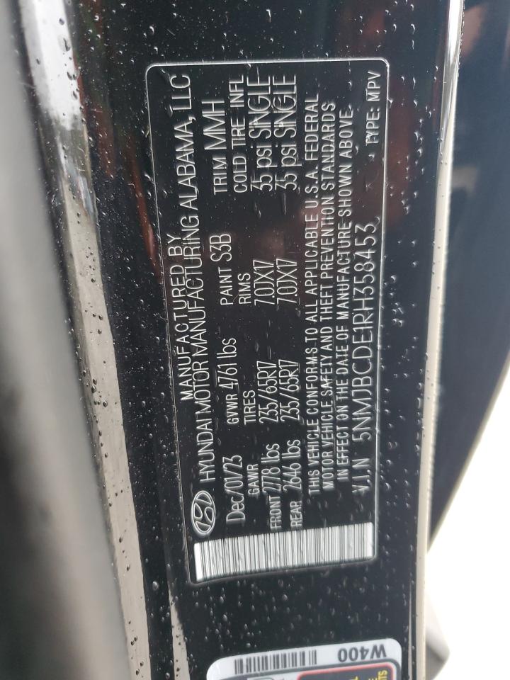 2024 HYUNDAI TUCSON SEL VIN:5NMJBCDE1RH358453