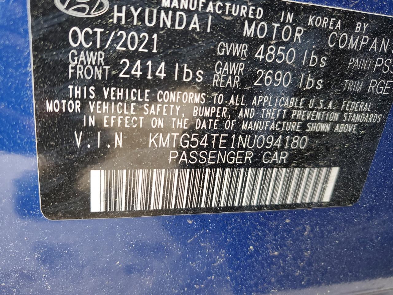 2022 GENESIS G70 BASE VIN:KMTG54TE1NU094180