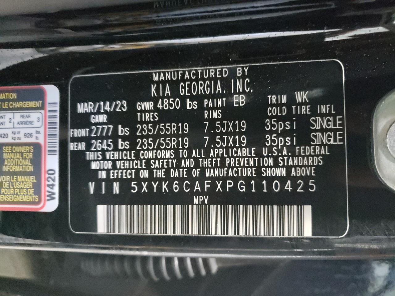 2023 KIA SPORTAGE X LINE VIN:5XYK6CAFXPG110425