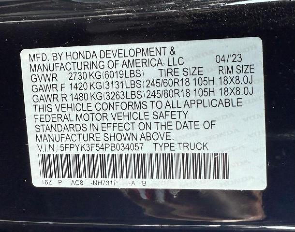 2023 HONDA RIDGELINE RTL VIN:5FPYK3F54PB034057