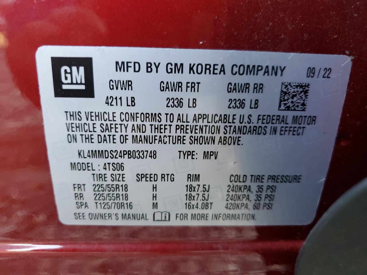 2023 BUICK ENCORE GX SELECT VIN:KL4MMDS24PB033748