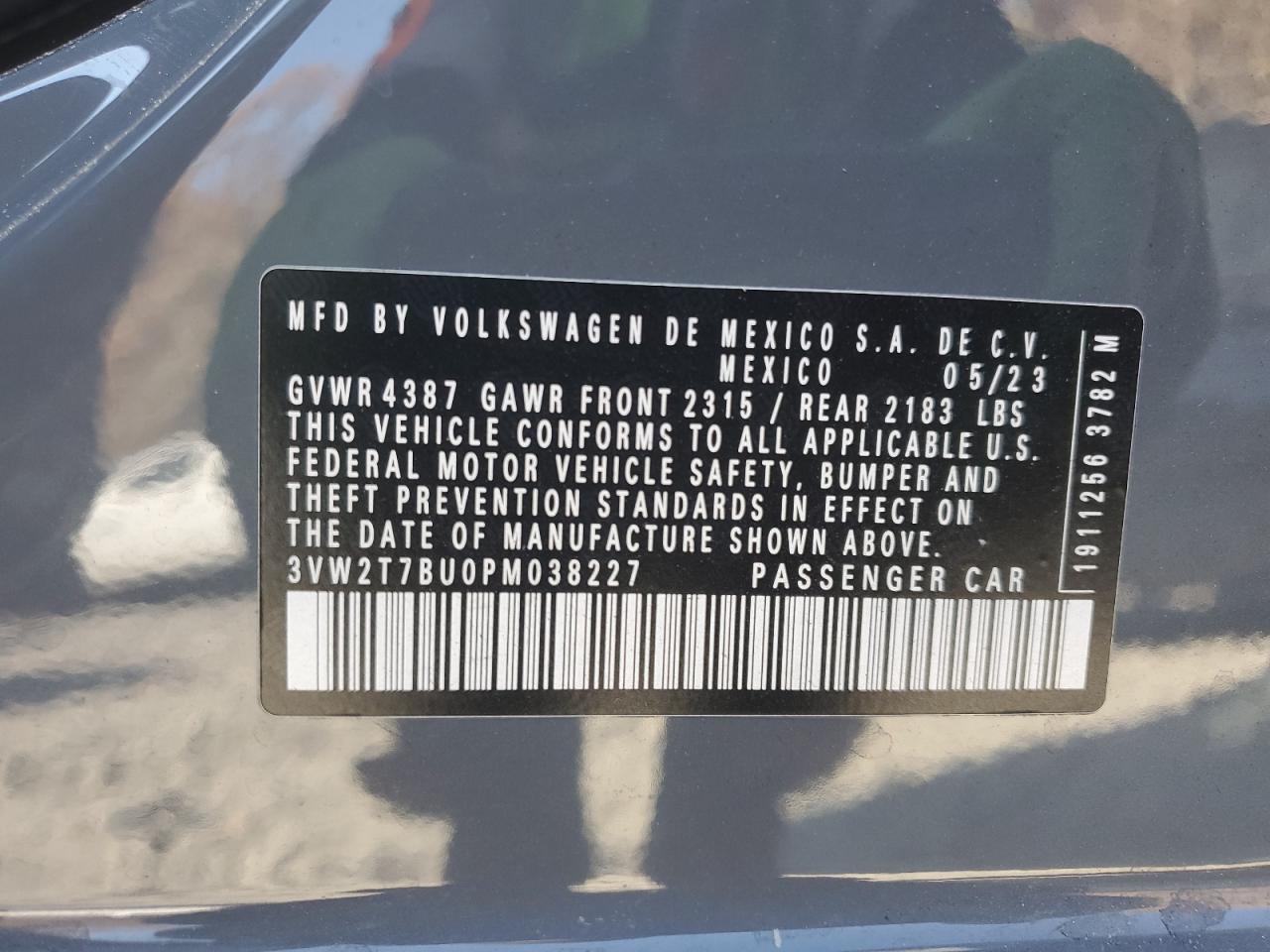 2023 VOLKSWAGEN JETTA GLI AUTOBAHN VIN:3VW2T7BU0PM038227