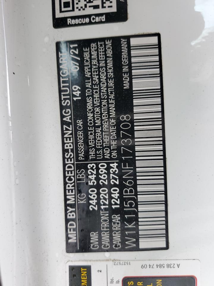 2022 MERCEDES-BENZ E 450 VIN:W1K1J5JB6NF173708