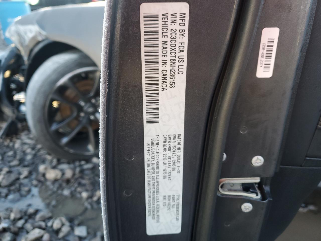 2022 DODGE CHARGER R/T VIN:2C3CDXCT8NH236158