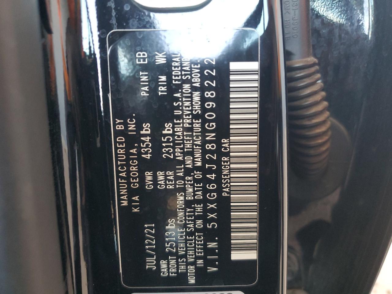 2022 KIA K5 GT LINE VIN:5XXG64J28NG098222