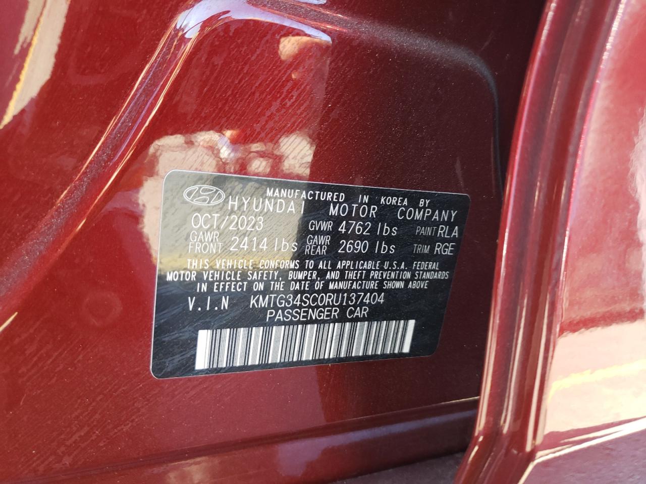 2024 GENESIS G70 BASE VIN:KMTG34SC0RU137404