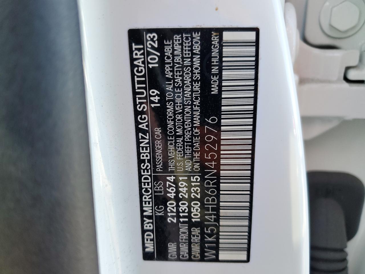 2024 MERCEDES-BENZ CLA 250 4MATIC VIN:W1K5J4HB6RN452976