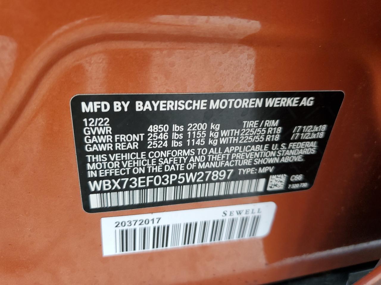 2023 BMW X1 XDRIVE28I VIN:WBX73EF03P5W27897