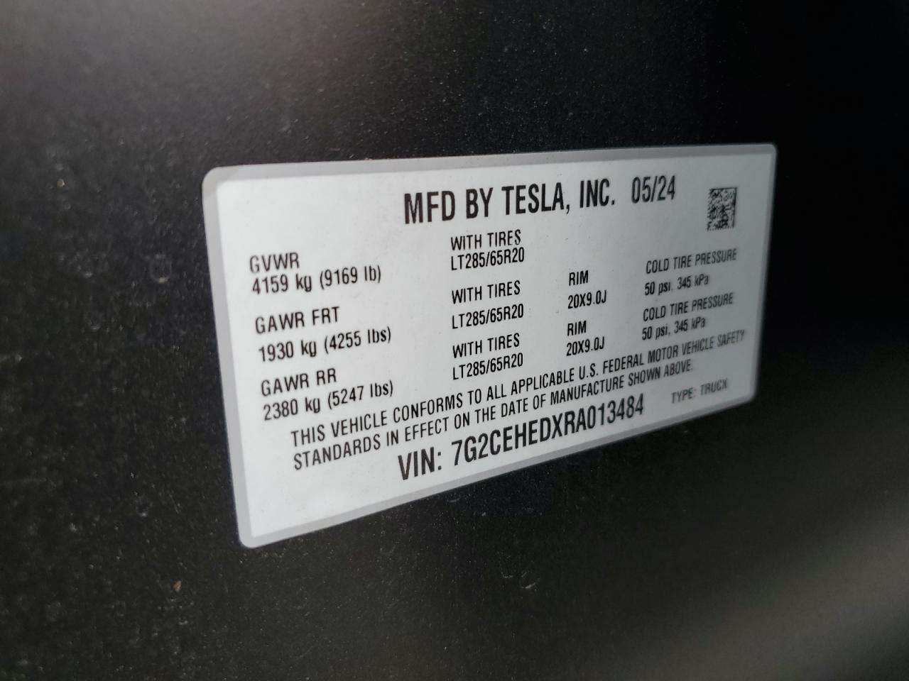 2024 TESLA CYBERTRUCK VIN:7G2CEHEDXRA013484