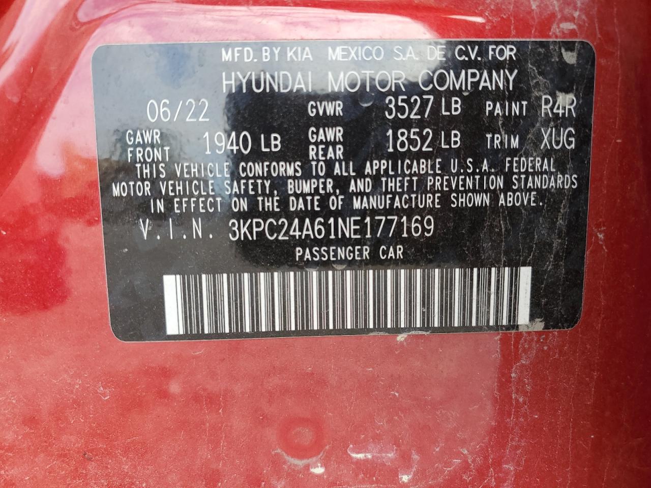 2022 HYUNDAI ACCENT SE VIN:3KPC24A61NE177169
