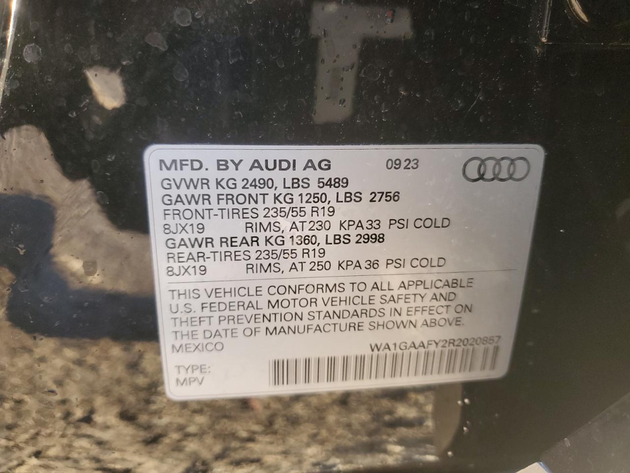 2024 AUDI Q5 PREMIUM 45 VIN:WA1GAAFY2R2020857
