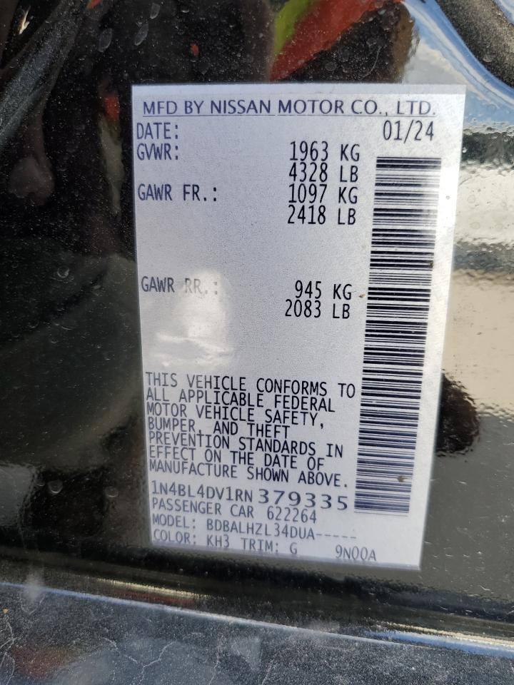 2024 NISSAN ALTIMA SV VIN:1N4BL4DV1RN379335