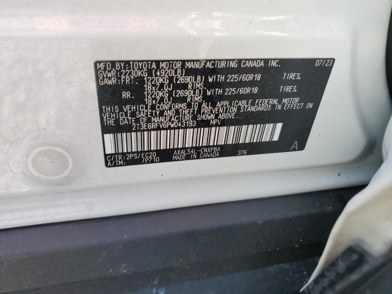 2023 TOYOTA RAV4 XSE VIN:2T3E6RFV6PW043193
