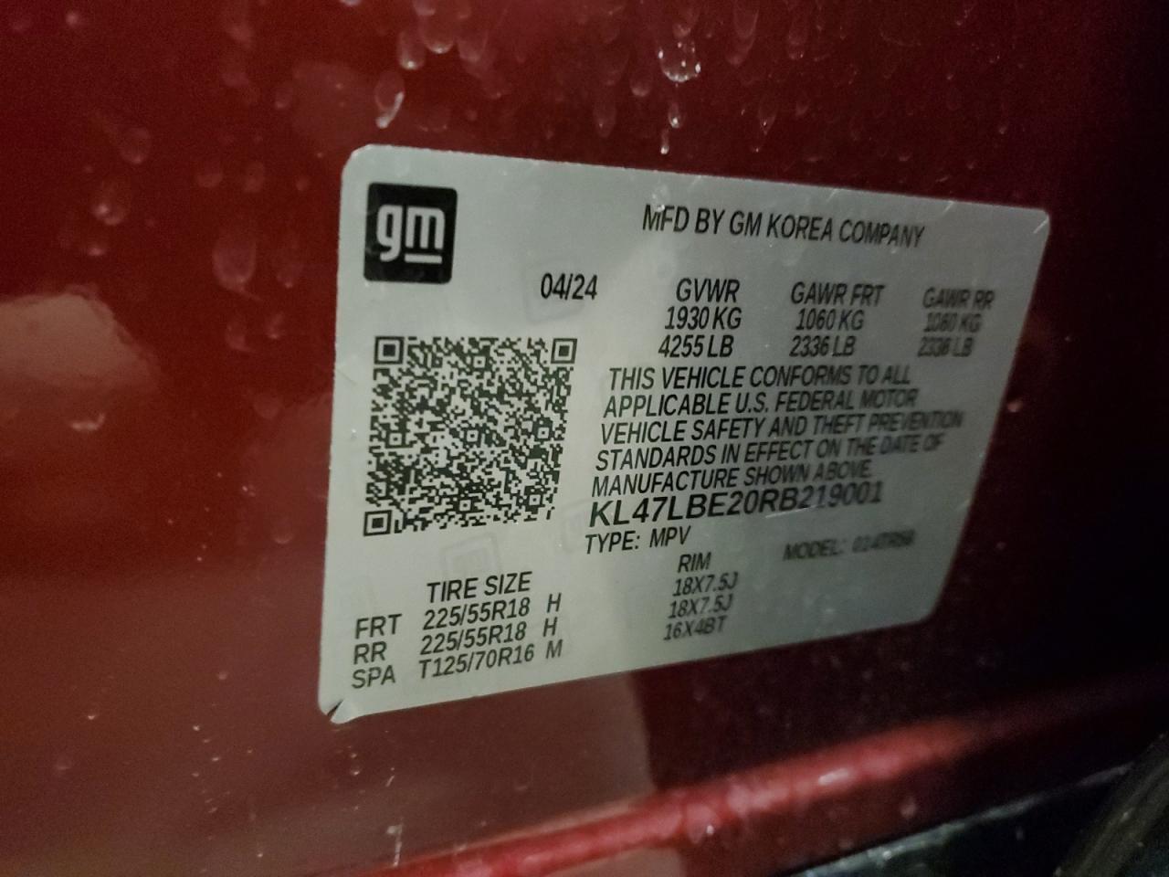 2024 BUICK ENVISTA SPORT TOURING VIN:KL47LBE20RB219001