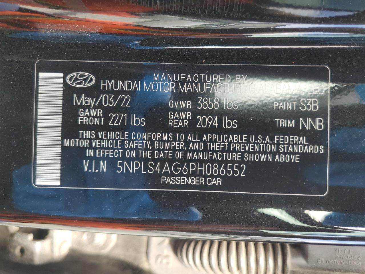 2023 HYUNDAI ELANTRA SEL VIN:5NPLS4AG6PH086552