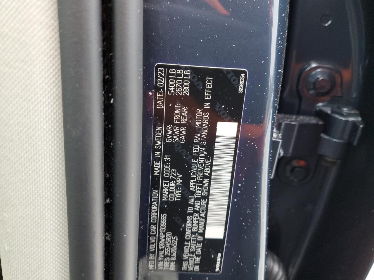 2023 VOLVO XC60 PLUS VIN:YV4L12RW4P1339665