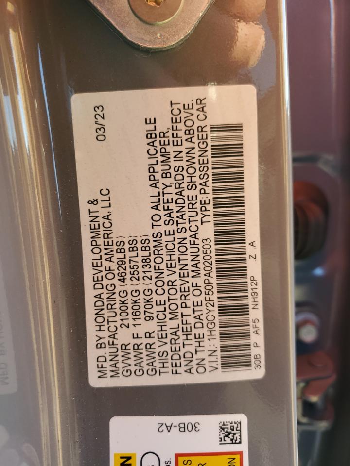 2023 HONDA ACCORD HYBRID SPORT VIN:1HGCY2F50PA020503