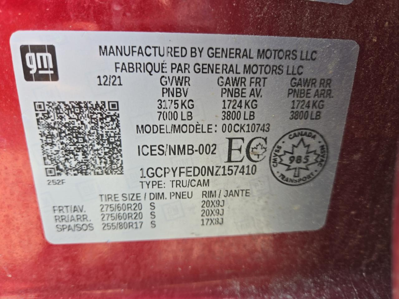 2022 CHEVROLET SILVERADO LTD K1500 LT TRAIL BOSS VIN:1GCPYFED0NZ157410