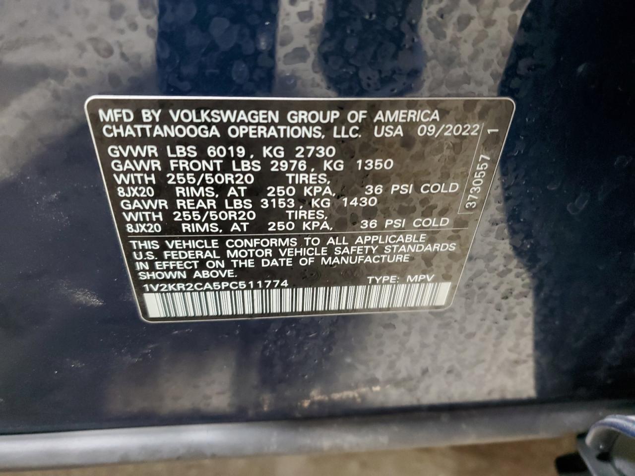2023 VOLKSWAGEN ATLAS SE VIN:1V2KR2CA5PC511774
