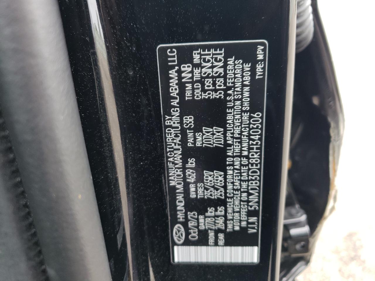 2024 HYUNDAI TUCSON SEL VIN:5NMJB3DE8RH340306