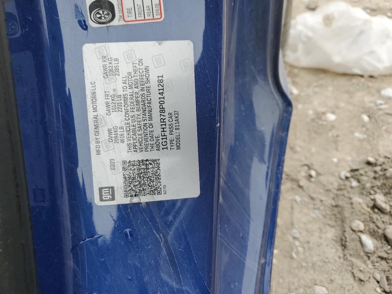 2023 CHEVROLET CAMARO SS VIN:1G1FH1R78P0141281