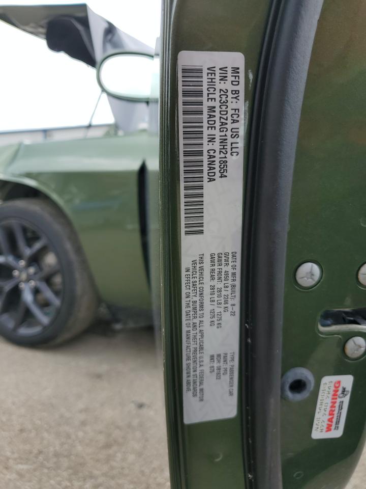 2022 DODGE CHALLENGER SXT VIN:2C3CDZAG1NH218554