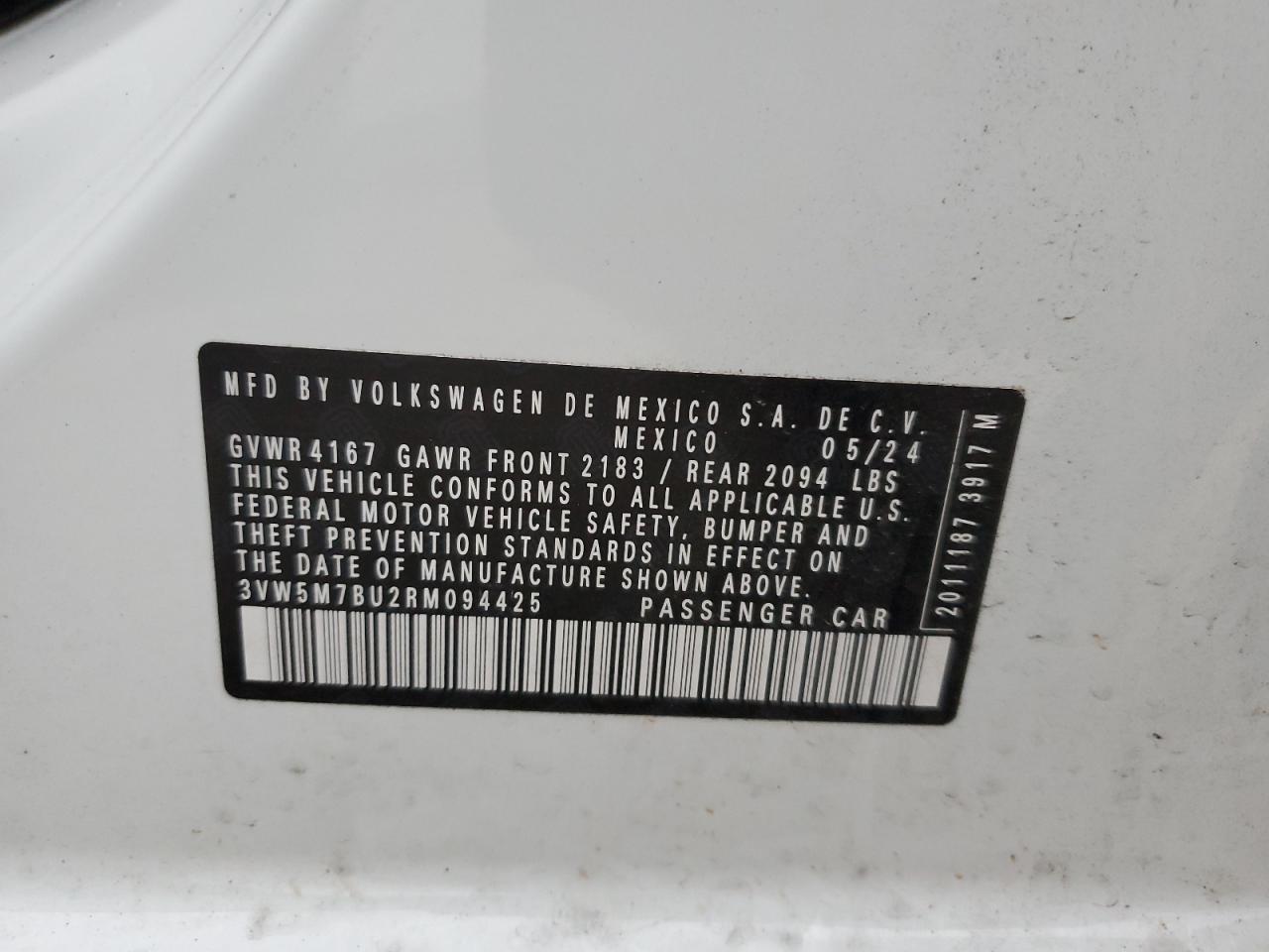 2024 VOLKSWAGEN JETTA S VIN:3VW5M7BU2RM094425