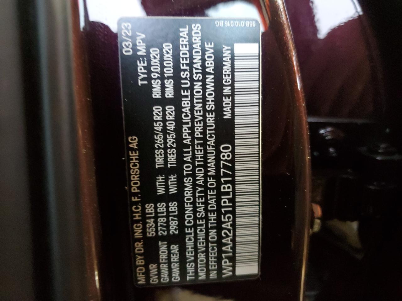 2023 PORSCHE MACAN BASE VIN:WP1AA2A51PLB17780