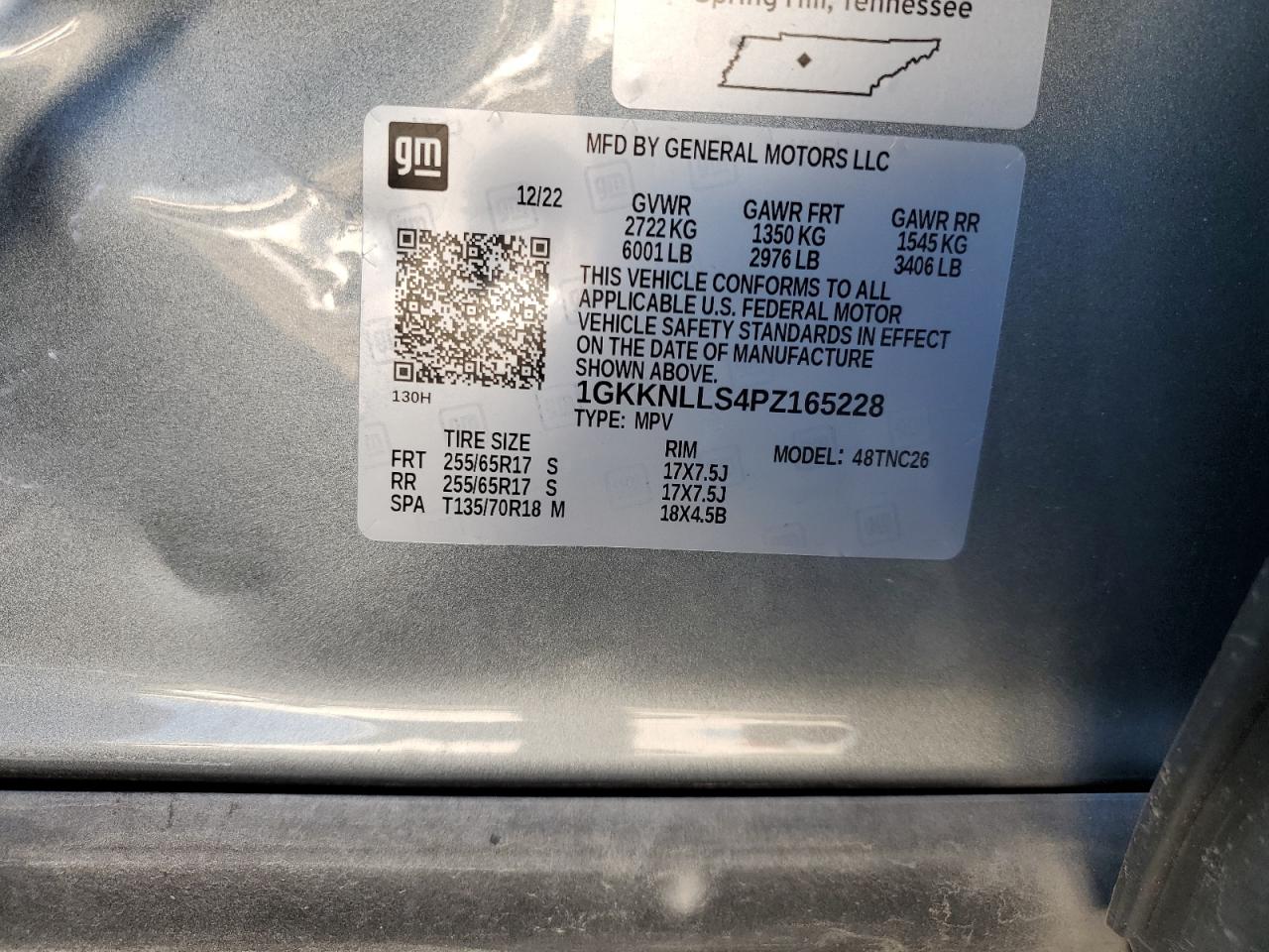 2023 GMC ACADIA AT4 VIN:1GKKNLLS4PZ165228