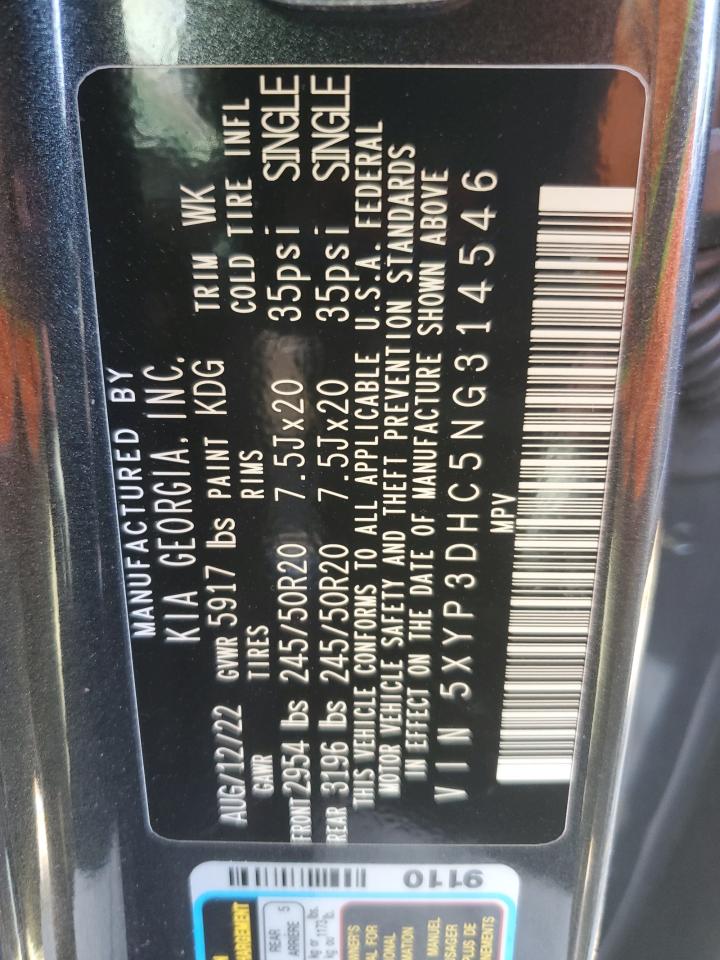 2022 KIA TELLURIDE EX VIN:5XYP3DHC5NG314546