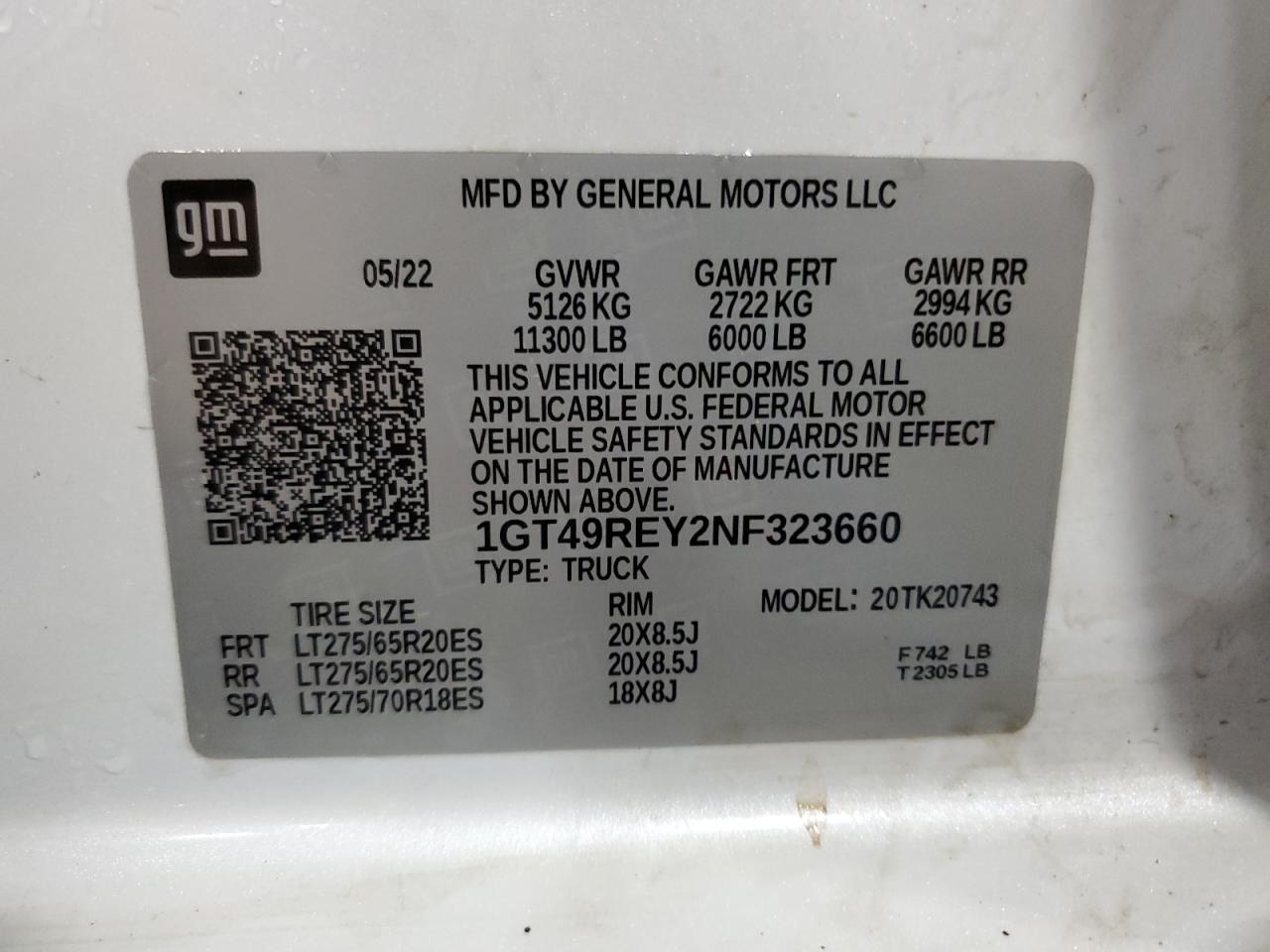 2022 GMC SIERRA K2500 DENALI VIN:1GT49REY2NF323660