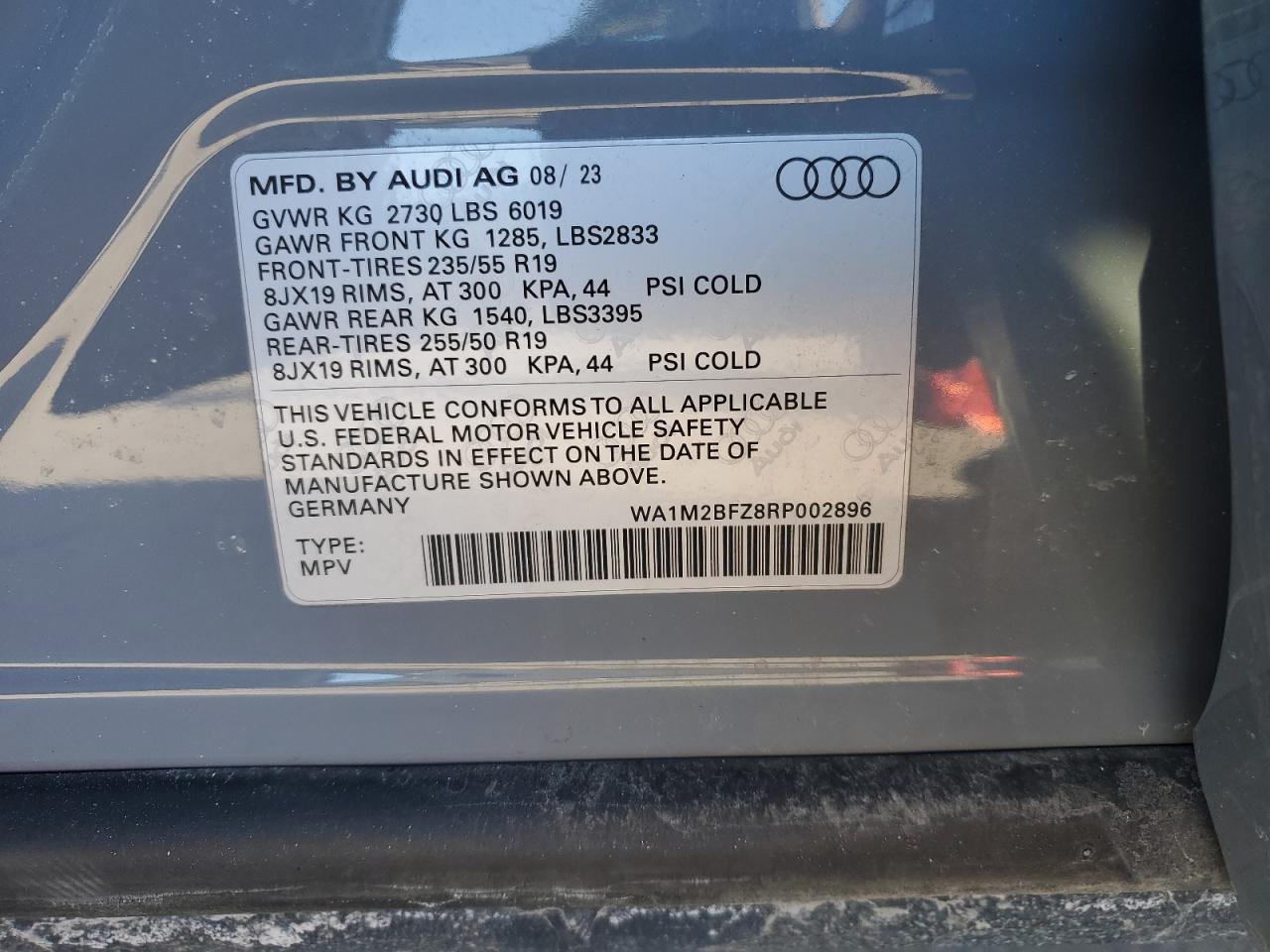 2024 AUDI Q4 E-TRON PRESTIGE VIN:WA1M2BFZ8RP002896