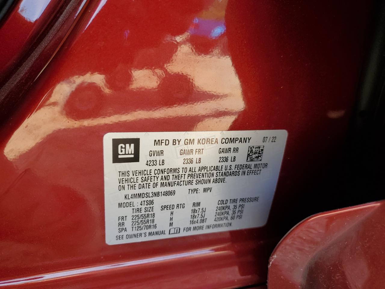 2022 BUICK ENCORE GX SELECT VIN:KL4MMDSL3NB148069