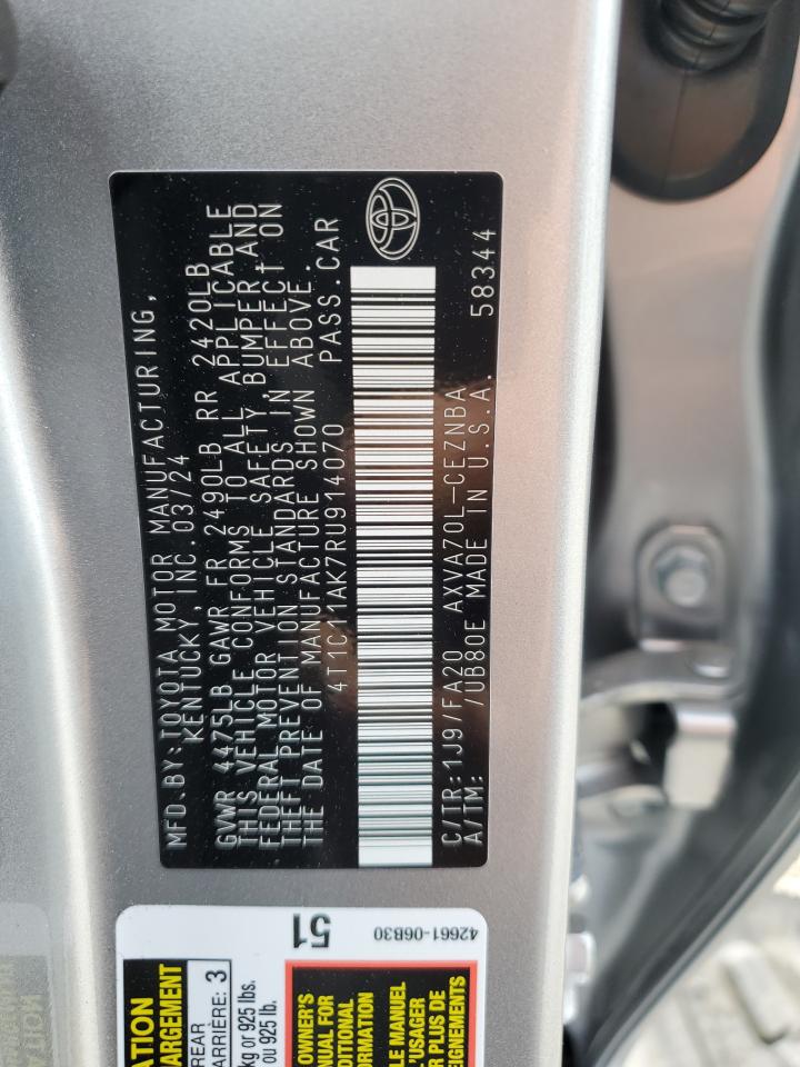 2024 TOYOTA CAMRY LE VIN:4T1C11AK7RU914070