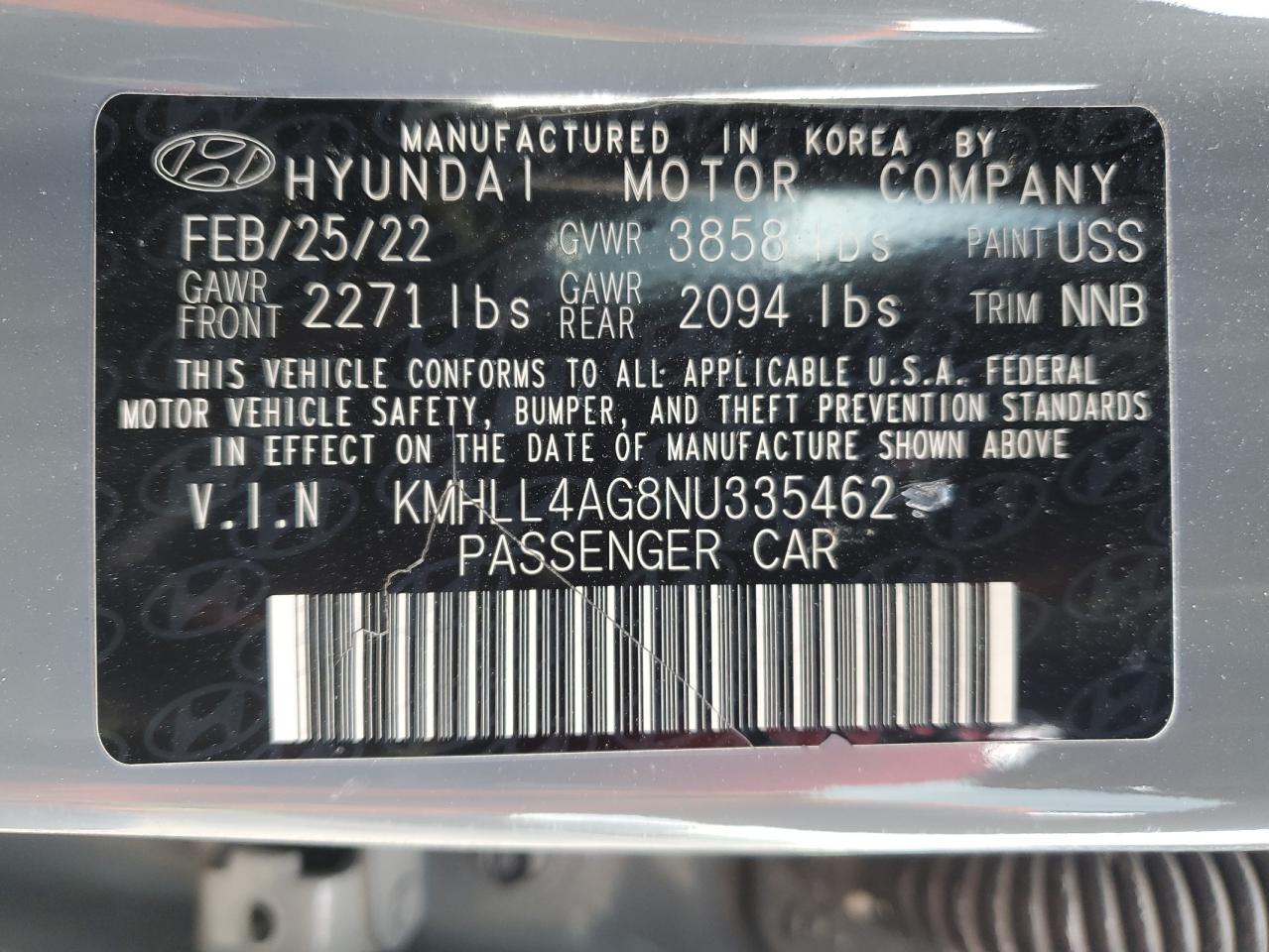 2022 HYUNDAI ELANTRA SE VIN:KMHLL4AG8NU335462