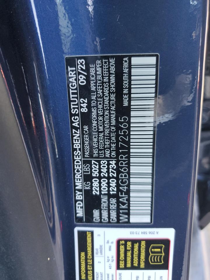 2024 MERCEDES-BENZ C 300 VIN:W1KAF4GB6RR172565