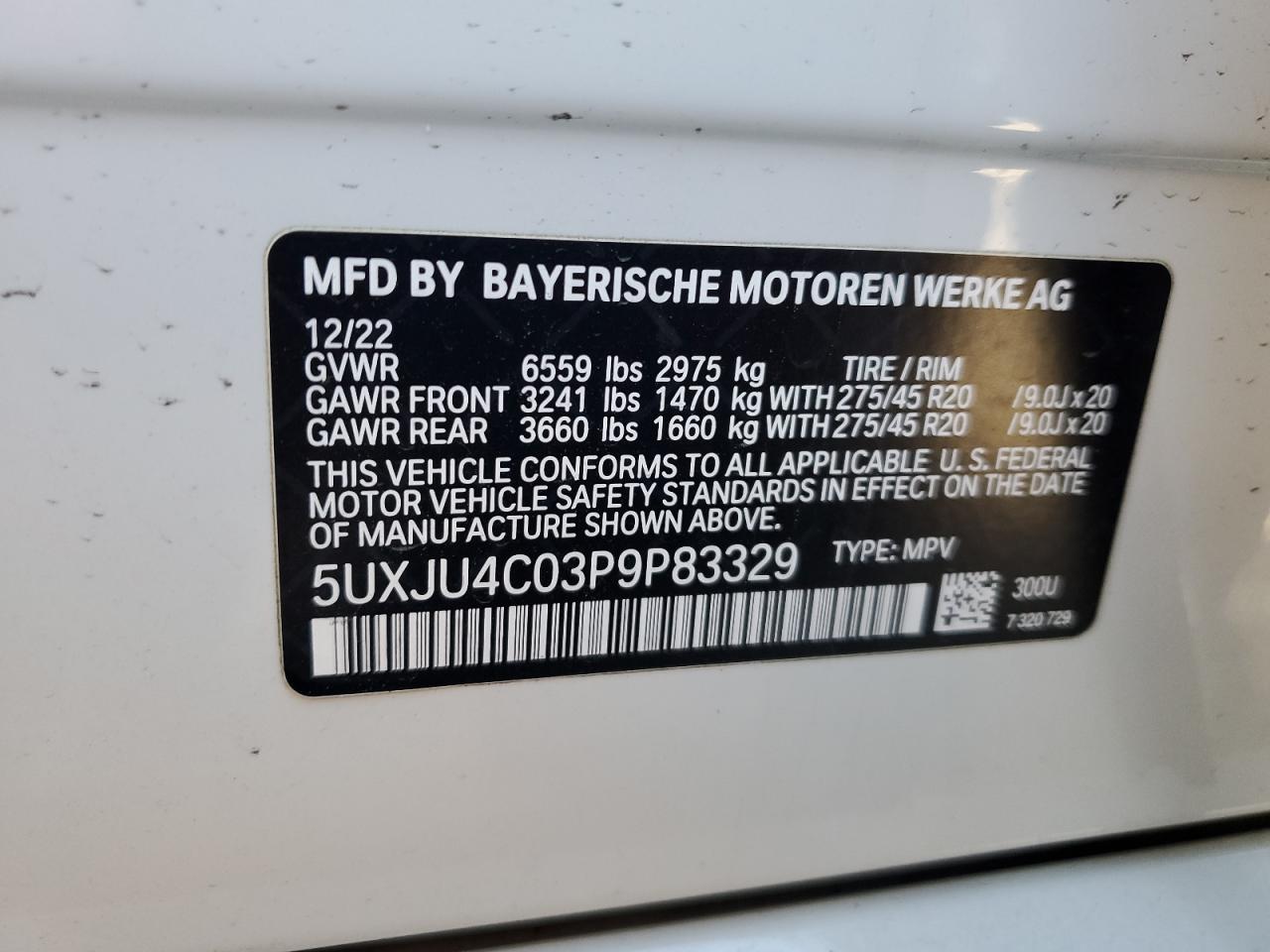 2023 BMW X5 M50I VIN:5UXJU4C03P9P83329