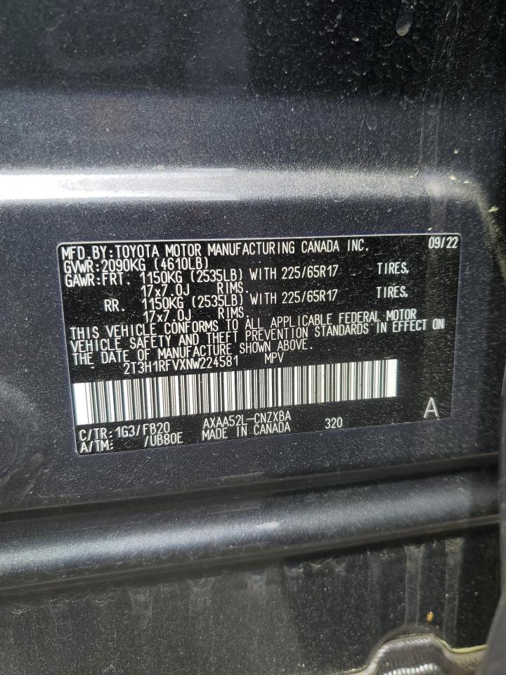 2022 TOYOTA RAV4 LE VIN:2T3H1RFVXNW224581